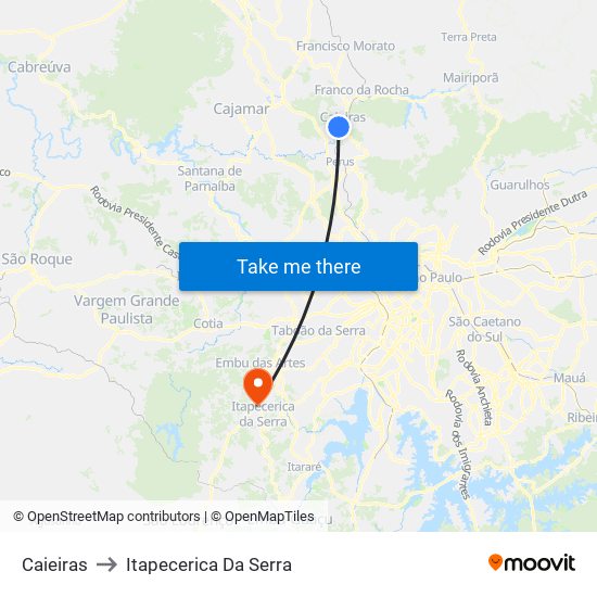 Caieiras to Itapecerica Da Serra map