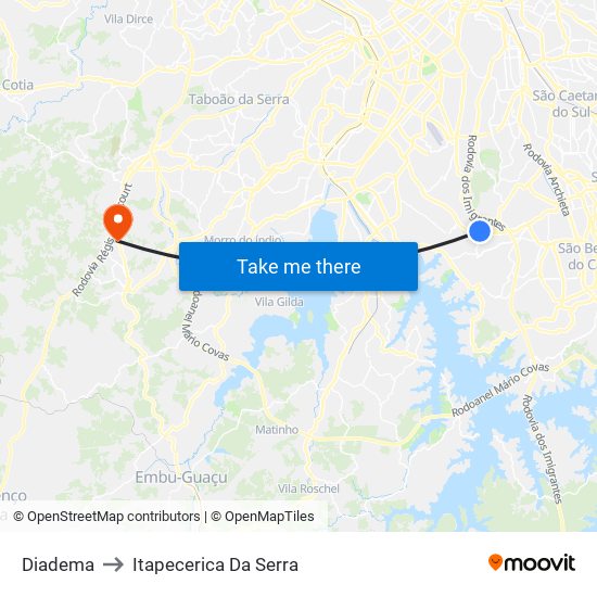 Diadema to Itapecerica Da Serra map