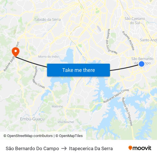 São Bernardo Do Campo to Itapecerica Da Serra map