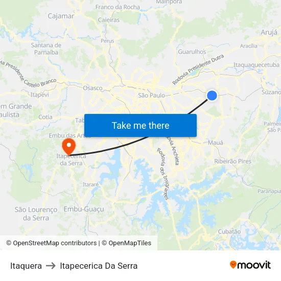 Itaquera to Itapecerica Da Serra map