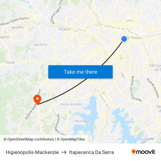 Higienópolis-Mackenzie to Itapecerica Da Serra map