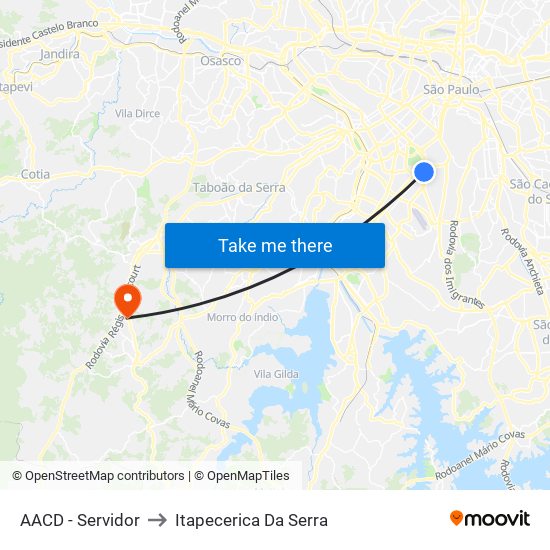 AACD - Servidor to Itapecerica Da Serra map