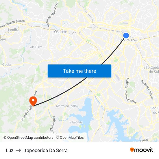 Luz to Itapecerica Da Serra map