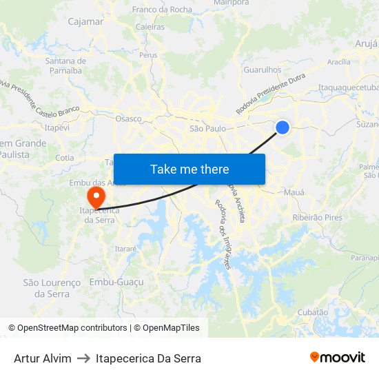 Artur Alvim to Itapecerica Da Serra map
