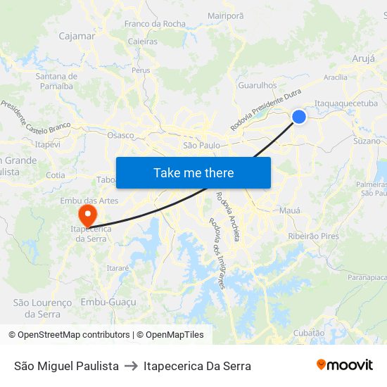 São Miguel Paulista to Itapecerica Da Serra map