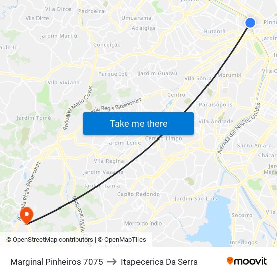 Marginal Pinheiros 7075 to Itapecerica Da Serra map