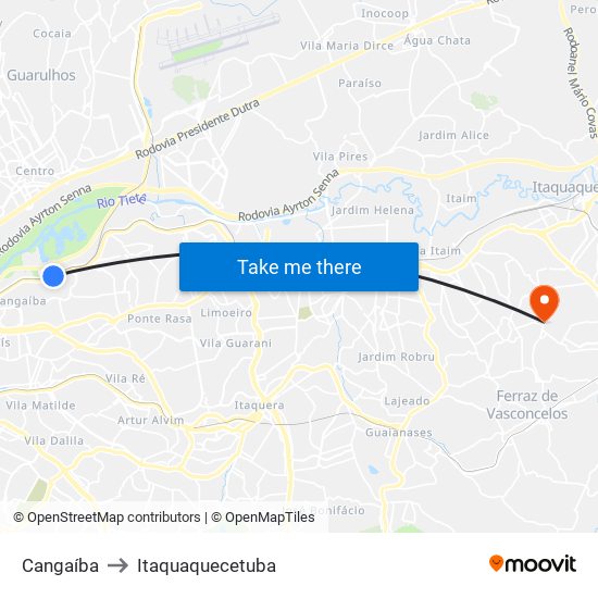 Cangaíba to Itaquaquecetuba map