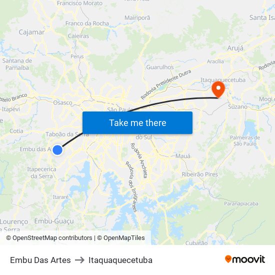 Embu Das Artes to Itaquaquecetuba map