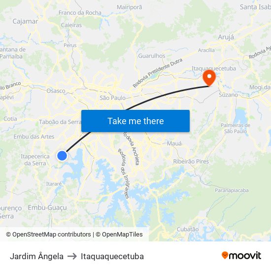 Jardim Ângela to Itaquaquecetuba map