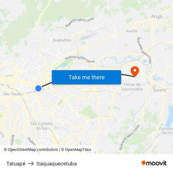 Tatuapé to Itaquaquecetuba map