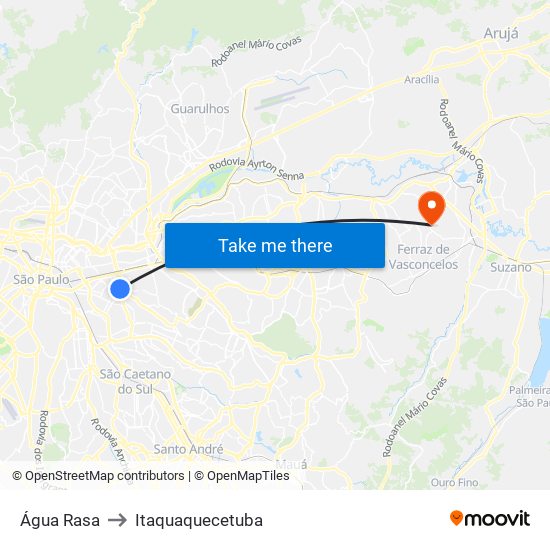 Água Rasa to Itaquaquecetuba map