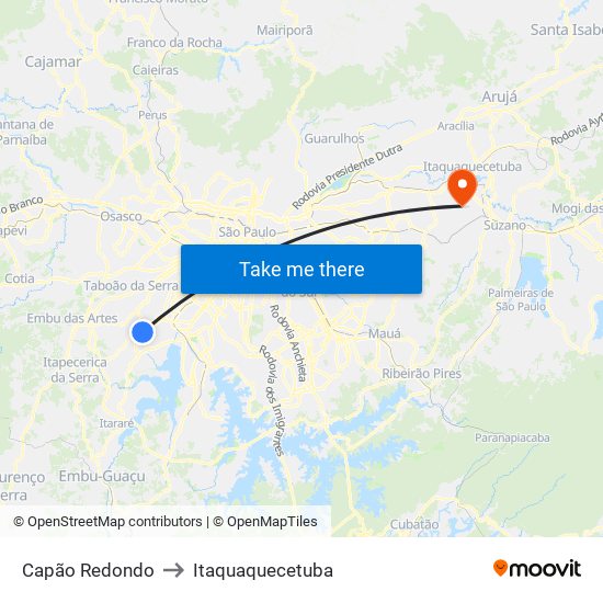 Capão Redondo to Itaquaquecetuba map