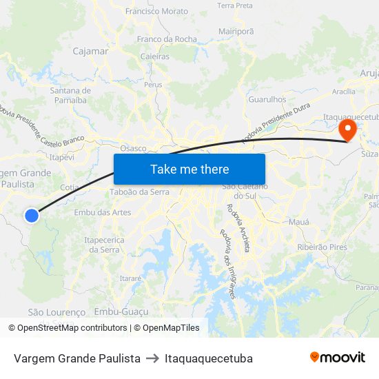 Vargem Grande Paulista to Itaquaquecetuba map