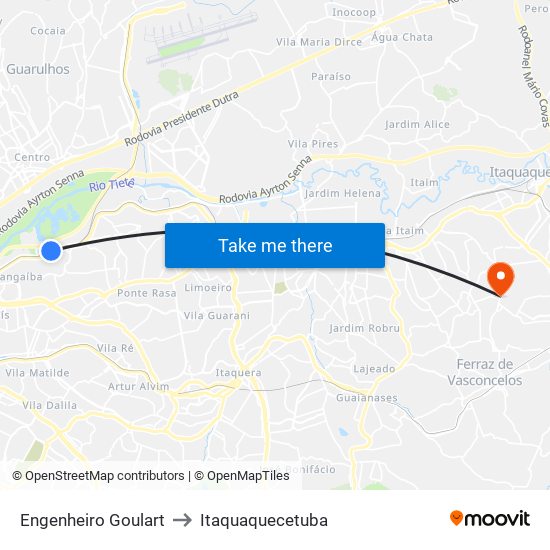 Engenheiro Goulart to Itaquaquecetuba map