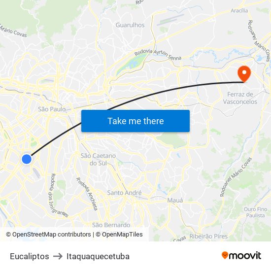 Eucaliptos to Itaquaquecetuba map