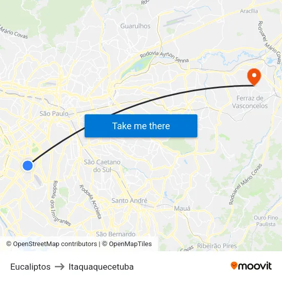 Eucaliptos to Itaquaquecetuba map