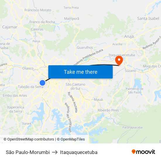 São Paulo-Morumbi to Itaquaquecetuba map