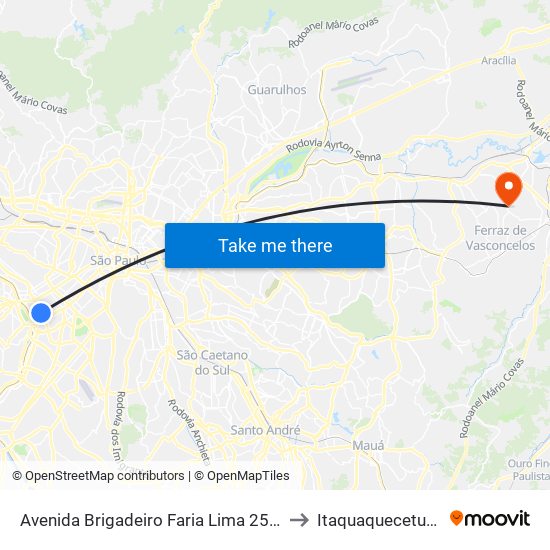Avenida Brigadeiro Faria Lima 2528 to Itaquaquecetuba map