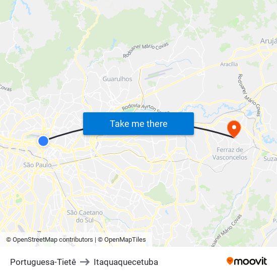 Portuguesa-Tietê to Itaquaquecetuba map