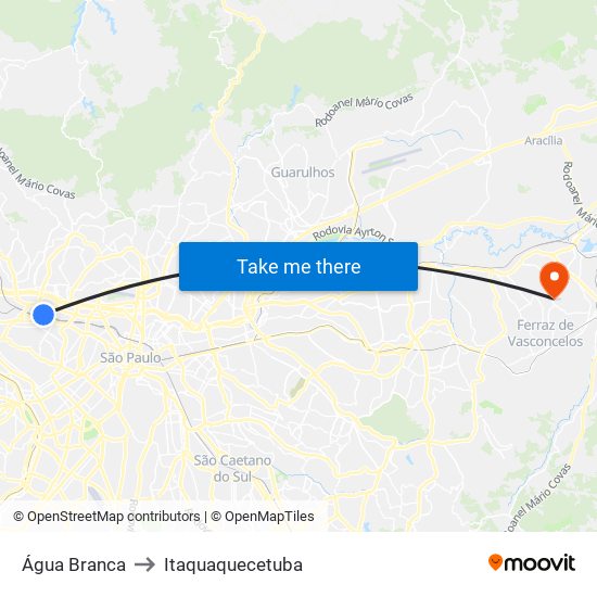 Água Branca to Itaquaquecetuba map