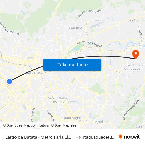 Largo da Batata - Metrô Faria Lima to Itaquaquecetuba map