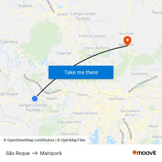 São Roque to Mairiporã map