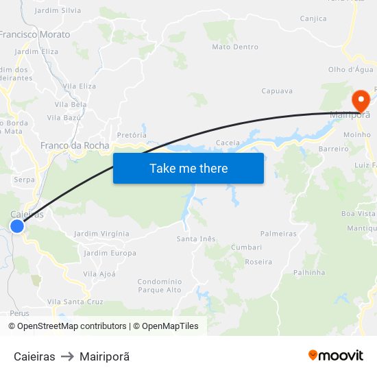 Caieiras to Mairiporã map