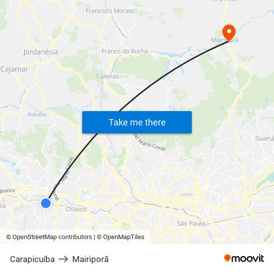 Carapicuíba to Mairiporã map