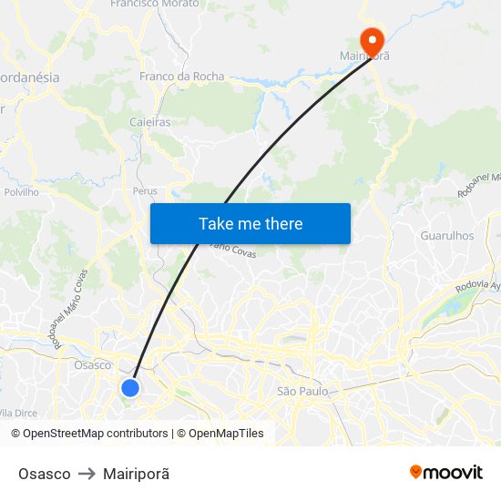 Osasco to Mairiporã map