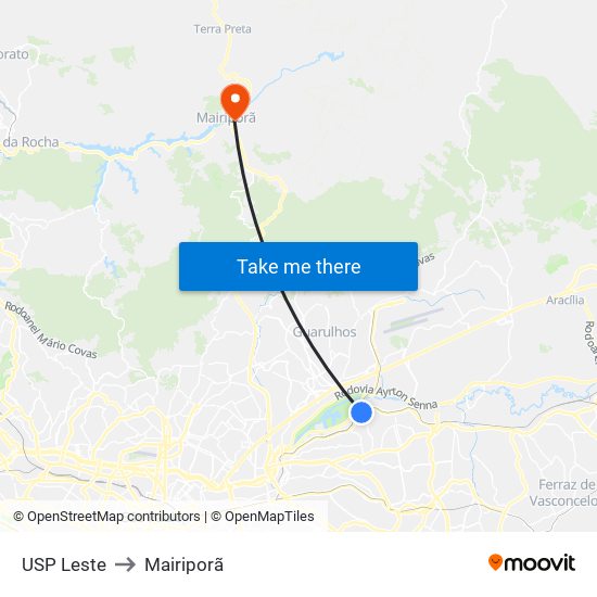 USP Leste to Mairiporã map