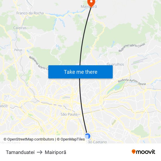 Tamanduateí to Mairiporã map