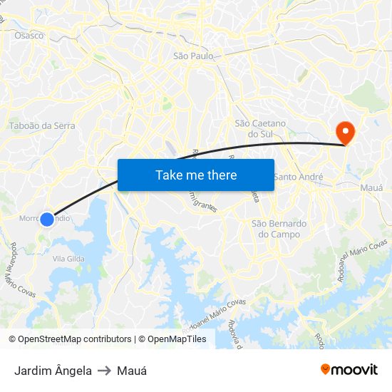 Jardim Ângela to Mauá map