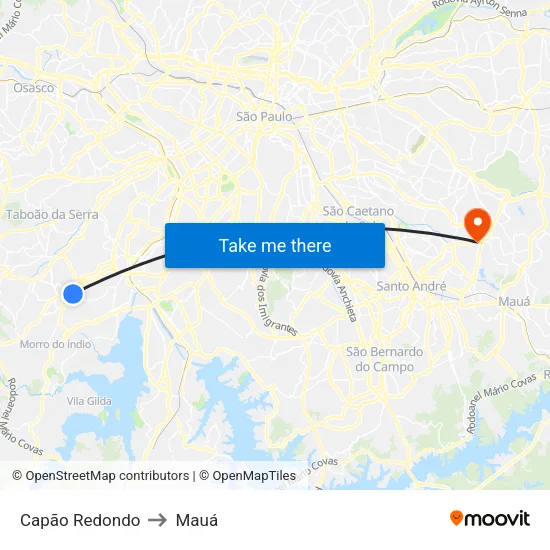 Capão Redondo to Mauá map