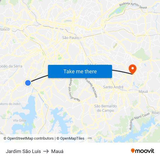 Jardim São Luís to Mauá map