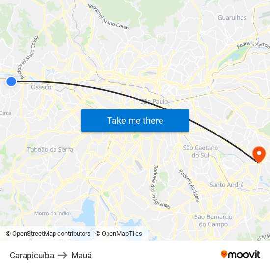 Carapicuíba to Mauá map