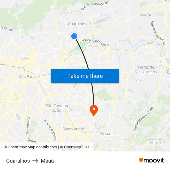Guarulhos to Mauá map