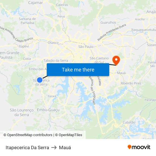 Itapecerica Da Serra to Mauá map