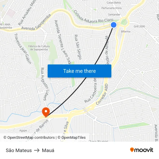 São Mateus to Mauá map