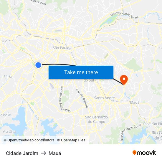 Cidade Jardim to Mauá map