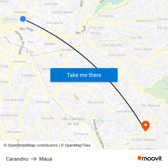 Carandiru to Mauá map
