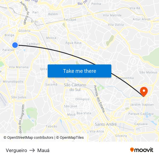 Vergueiro to Mauá map
