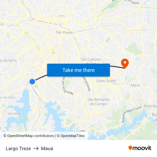 Largo Treze to Mauá map