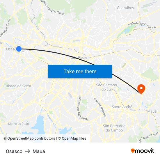 Osasco to Mauá map