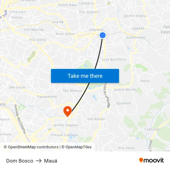 Dom Bosco to Mauá map