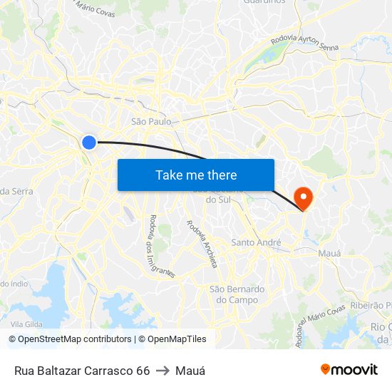 Rua Baltazar Carrasco 66 to Mauá map