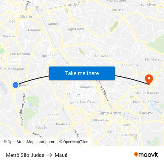 Metrô São Judas to Mauá map