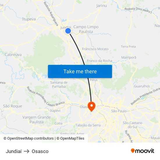 Jundiaí to Osasco map