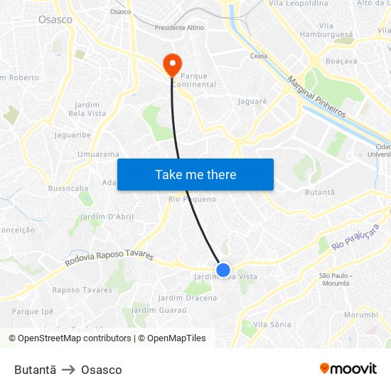 Butantã to Osasco map