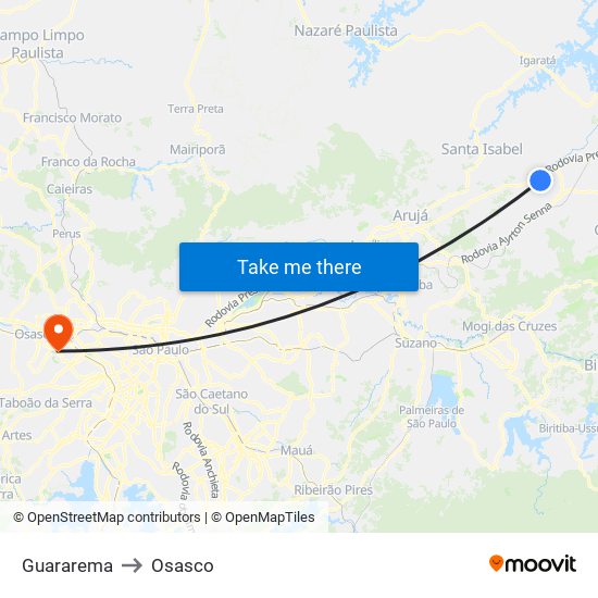Guararema to Osasco map