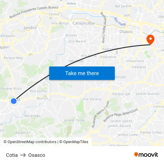 Cotia to Osasco map